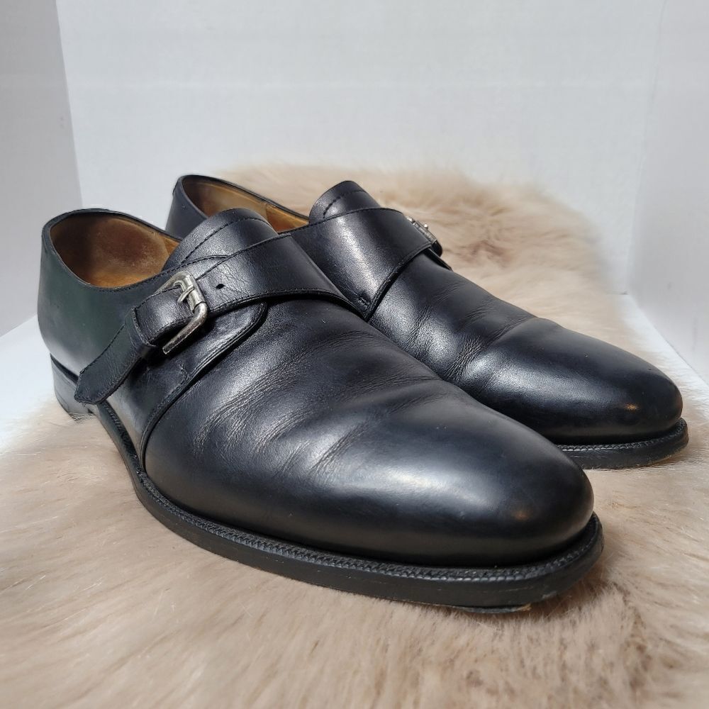 Ralph Lauren Mens Calf Monk Strap Black Leather Oxford Shoes Size 11